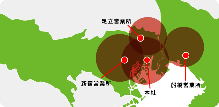 東京、千葉、埼玉エリアの地図イメージ